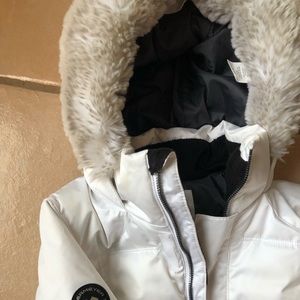 Obermeyer White Puffer Jacket with Faux Fur Hood